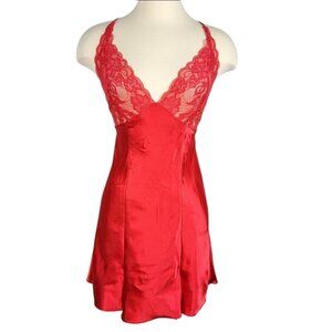 Vintage Fredericks Hollywood Womens Babydoll Slip Dress Small Red Satin Coquette